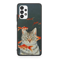 Thumbnail for Samsung A73 5G Cat Goldfish θήκη από τη Smartfits με σχέδιο στο πίσω μέρος και μαύρο περίβλημα | Smartphone case with colorful back and black bezels by Smartfits