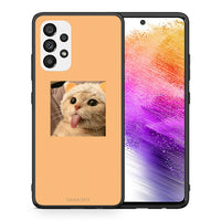 Thumbnail for Θήκη Samsung A73 5G Cat Tongue από τη Smartfits με σχέδιο στο πίσω μέρος και μαύρο περίβλημα | Samsung A73 5G Cat Tongue case with colorful back and black bezels