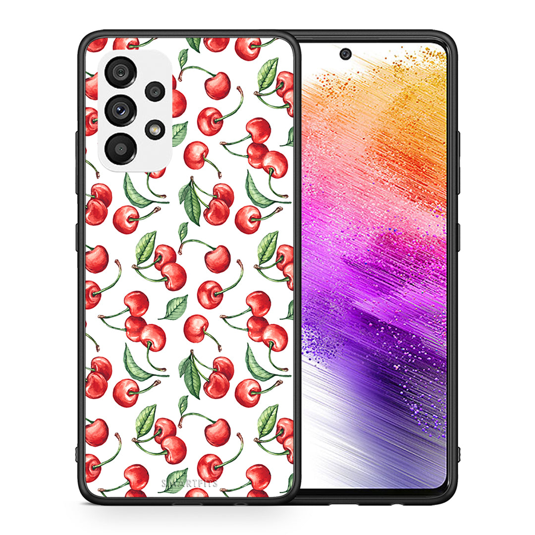 Θήκη Samsung A73 5G Cherry Summer από τη Smartfits με σχέδιο στο πίσω μέρος και μαύρο περίβλημα | Samsung A73 5G Cherry Summer case with colorful back and black bezels
