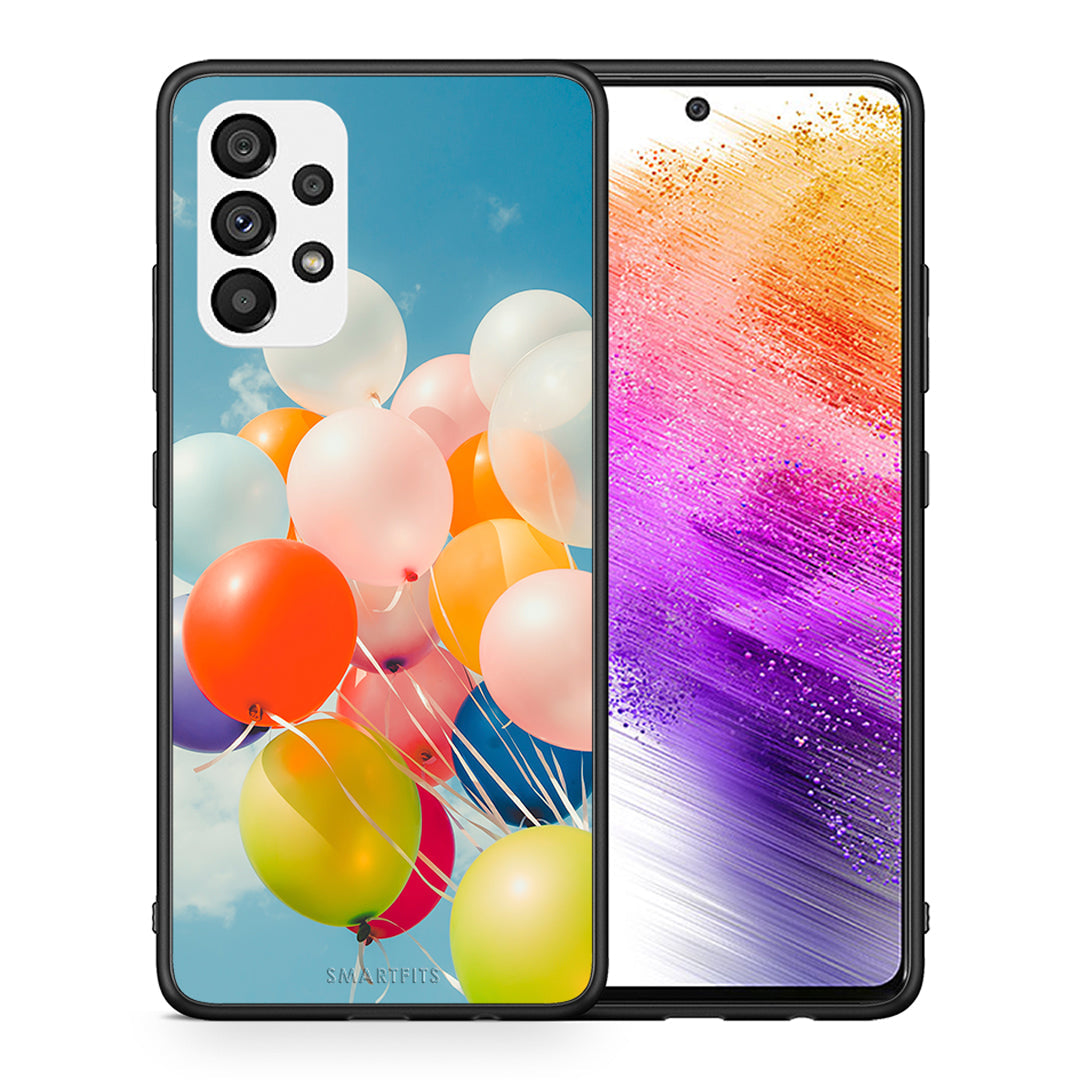 Θήκη Samsung A73 5G Colorful Balloons από τη Smartfits με σχέδιο στο πίσω μέρος και μαύρο περίβλημα | Samsung A73 5G Colorful Balloons case with colorful back and black bezels