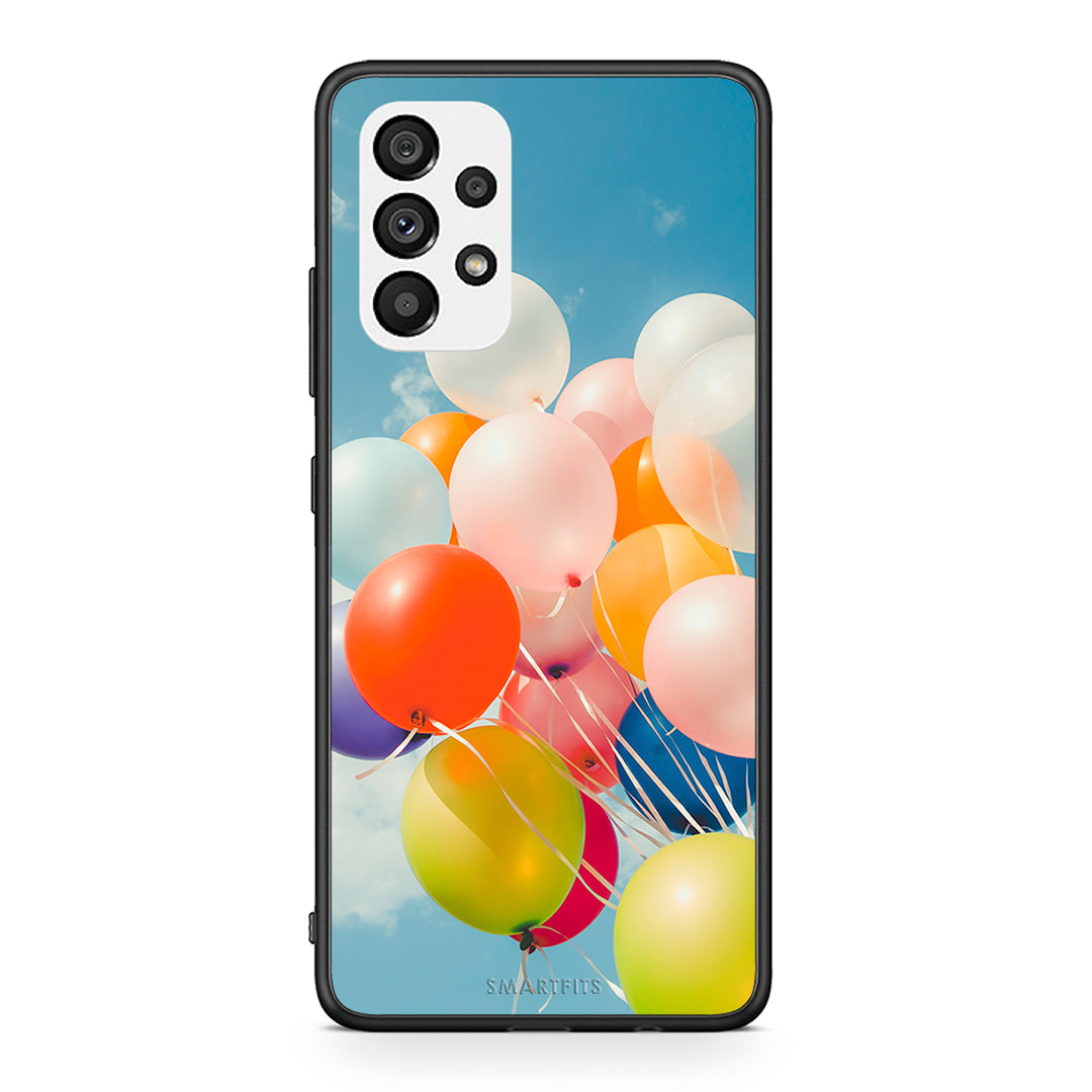 Samsung A73 5G Colorful Balloons θήκη από τη Smartfits με σχέδιο στο πίσω μέρος και μαύρο περίβλημα | Smartphone case with colorful back and black bezels by Smartfits