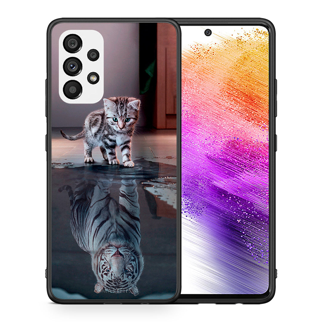Θήκη Samsung A73 5G Tiger Cute από τη Smartfits με σχέδιο στο πίσω μέρος και μαύρο περίβλημα | Samsung A73 5G Tiger Cute case with colorful back and black bezels
