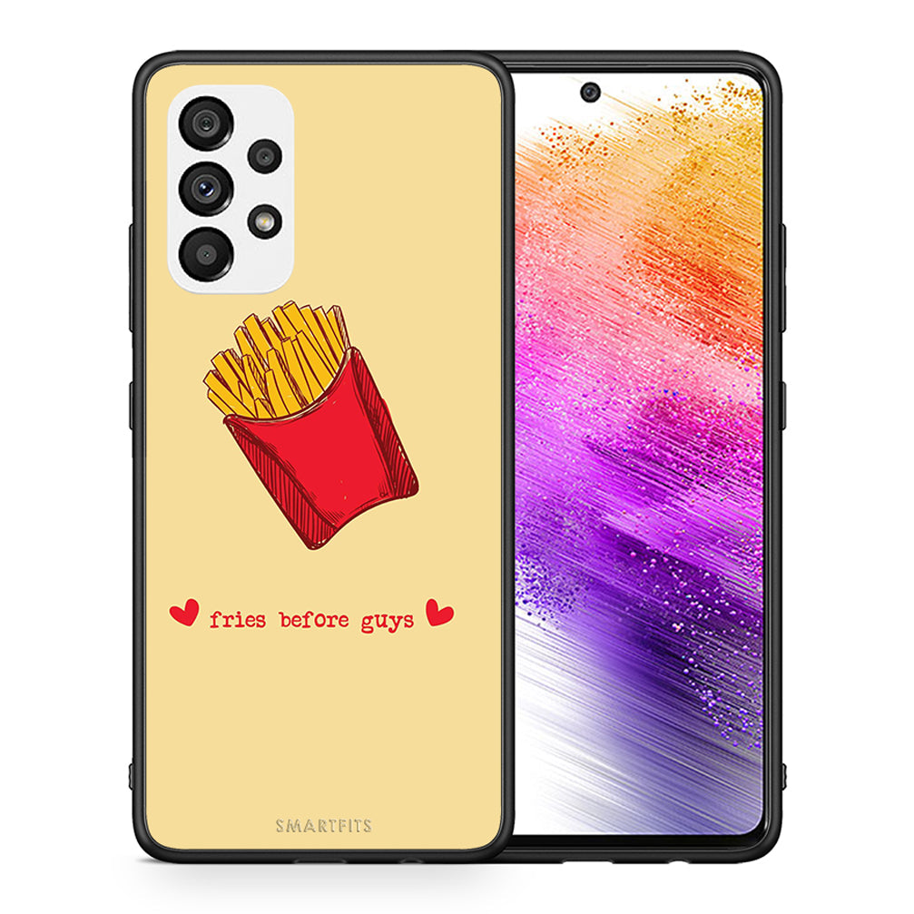 Θήκη Αγίου Βαλεντίνου Samsung A73 5G Fries Before Guys από τη Smartfits με σχέδιο στο πίσω μέρος και μαύρο περίβλημα | Samsung A73 5G Fries Before Guys case with colorful back and black bezels