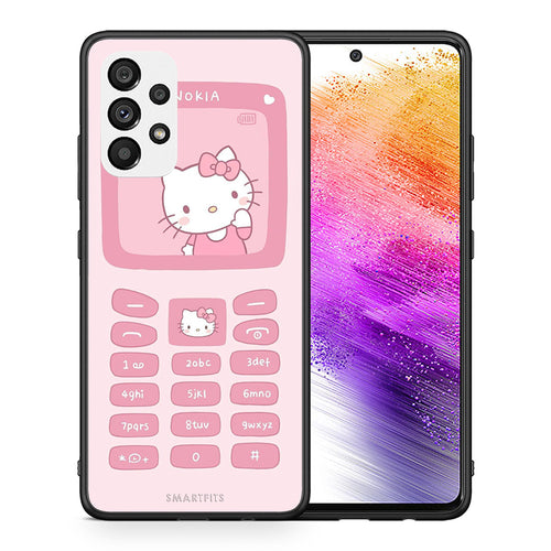 Θήκη Αγίου Βαλεντίνου Samsung A73 5G Hello Kitten από τη Smartfits με σχέδιο στο πίσω μέρος και μαύρο περίβλημα | Samsung A73 5G Hello Kitten case with colorful back and black bezels