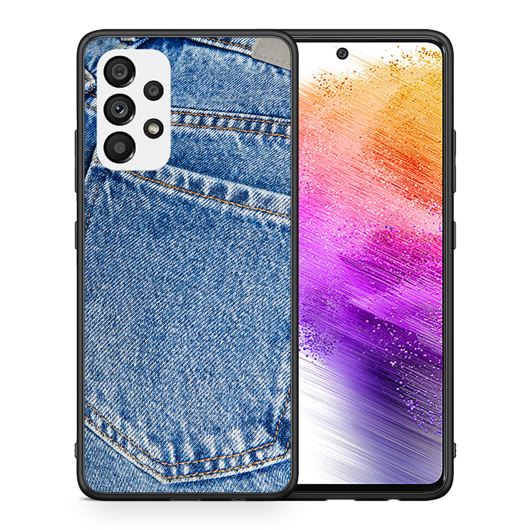 Θήκη Samsung A73 5G Jeans Pocket από τη Smartfits με σχέδιο στο πίσω μέρος και μαύρο περίβλημα | Samsung A73 5G Jeans Pocket case with colorful back and black bezels