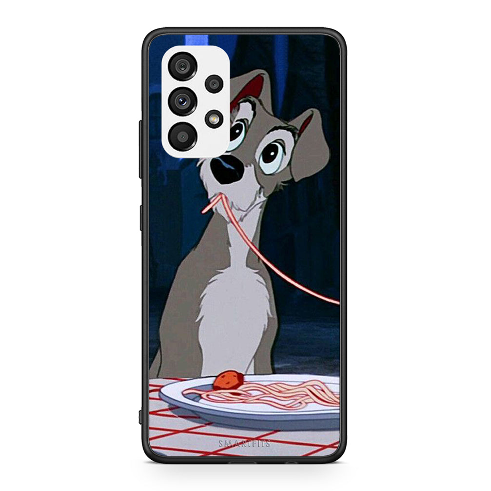 Samsung A73 5G Lady And Tramp 1 Θήκη Αγίου Βαλεντίνου από τη Smartfits με σχέδιο στο πίσω μέρος και μαύρο περίβλημα | Smartphone case with colorful back and black bezels by Smartfits