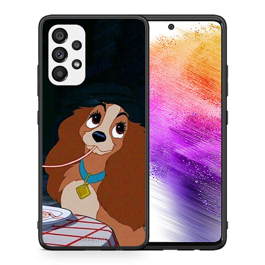 Θήκη Αγίου Βαλεντίνου Samsung A73 5G Lady And Tramp 2 από τη Smartfits με σχέδιο στο πίσω μέρος και μαύρο περίβλημα | Samsung A73 5G Lady And Tramp 2 case with colorful back and black bezels