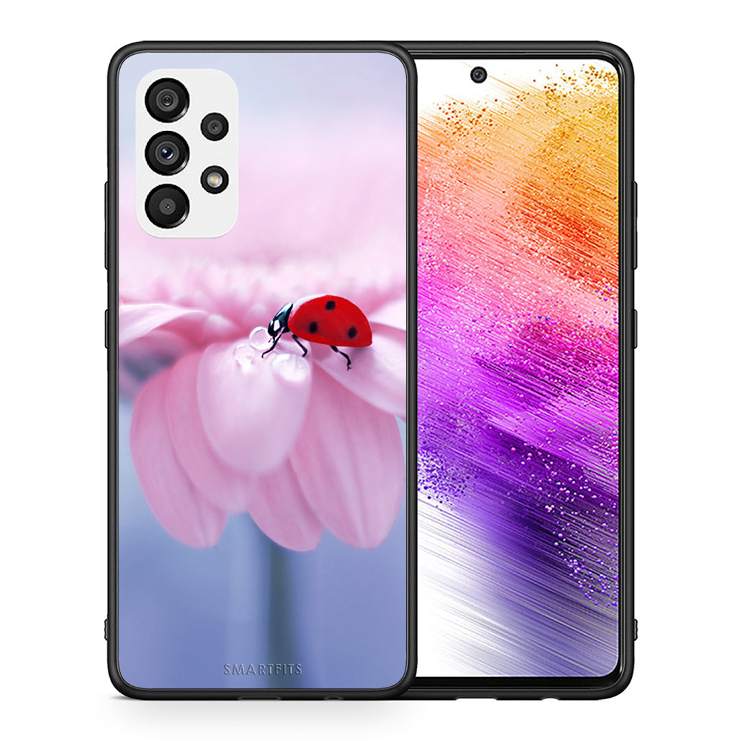 Θήκη Samsung A73 5G Ladybug Flower από τη Smartfits με σχέδιο στο πίσω μέρος και μαύρο περίβλημα | Samsung A73 5G Ladybug Flower case with colorful back and black bezels