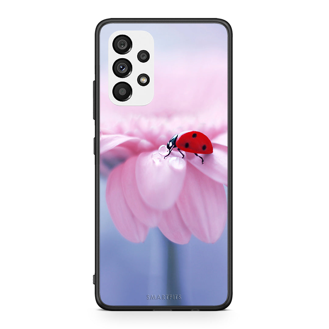 Samsung A73 5G Ladybug Flower θήκη από τη Smartfits με σχέδιο στο πίσω μέρος και μαύρο περίβλημα | Smartphone case with colorful back and black bezels by Smartfits