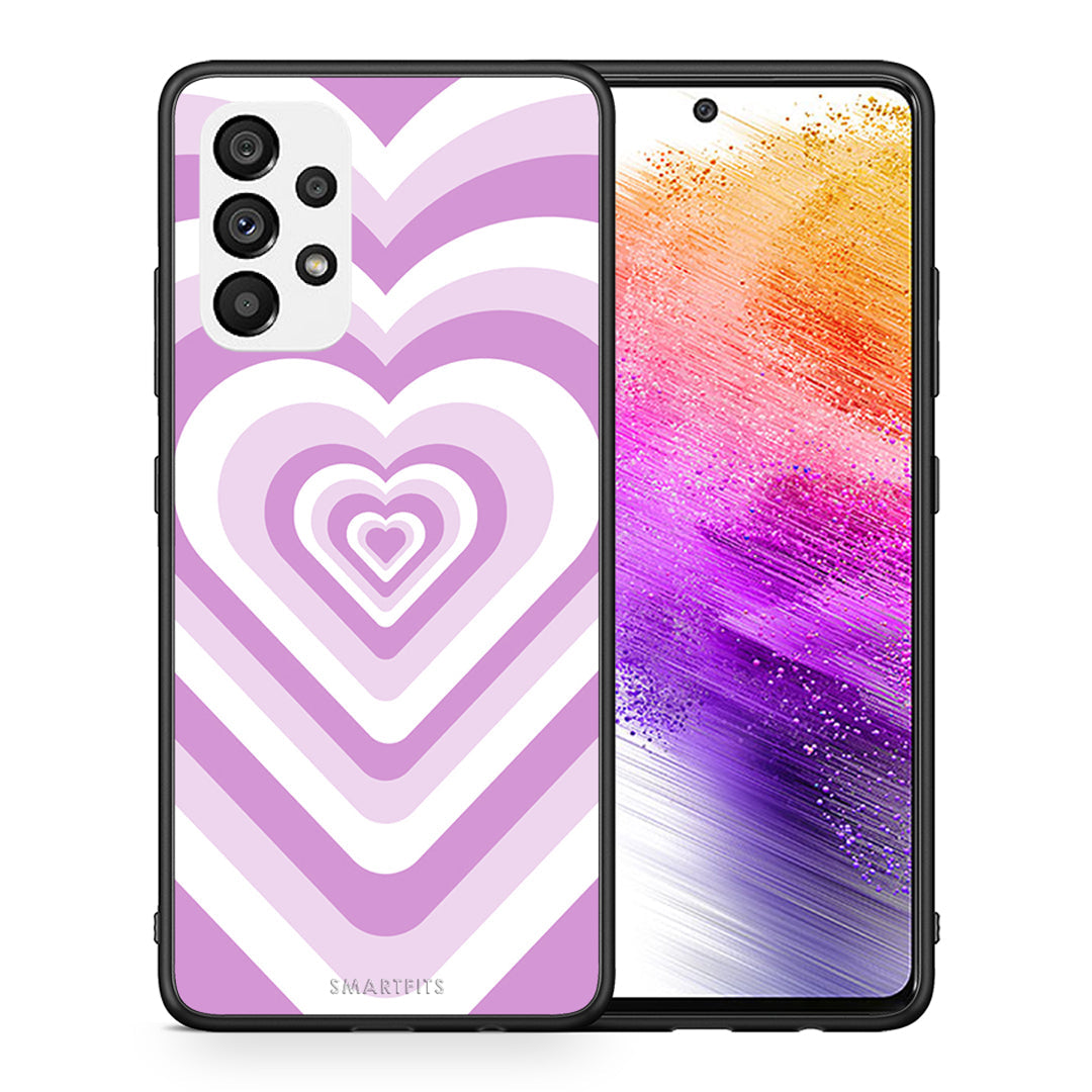 Θήκη Samsung A73 5G Lilac Hearts από τη Smartfits με σχέδιο στο πίσω μέρος και μαύρο περίβλημα | Samsung A73 5G Lilac Hearts case with colorful back and black bezels