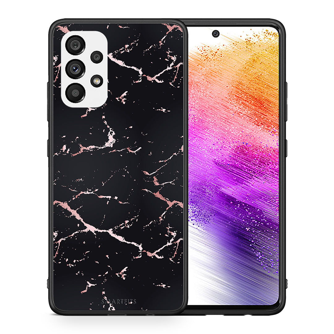 Θήκη Samsung A73 5G Black Rosegold Marble από τη Smartfits με σχέδιο στο πίσω μέρος και μαύρο περίβλημα | Samsung A73 5G Black Rosegold Marble case with colorful back and black bezels