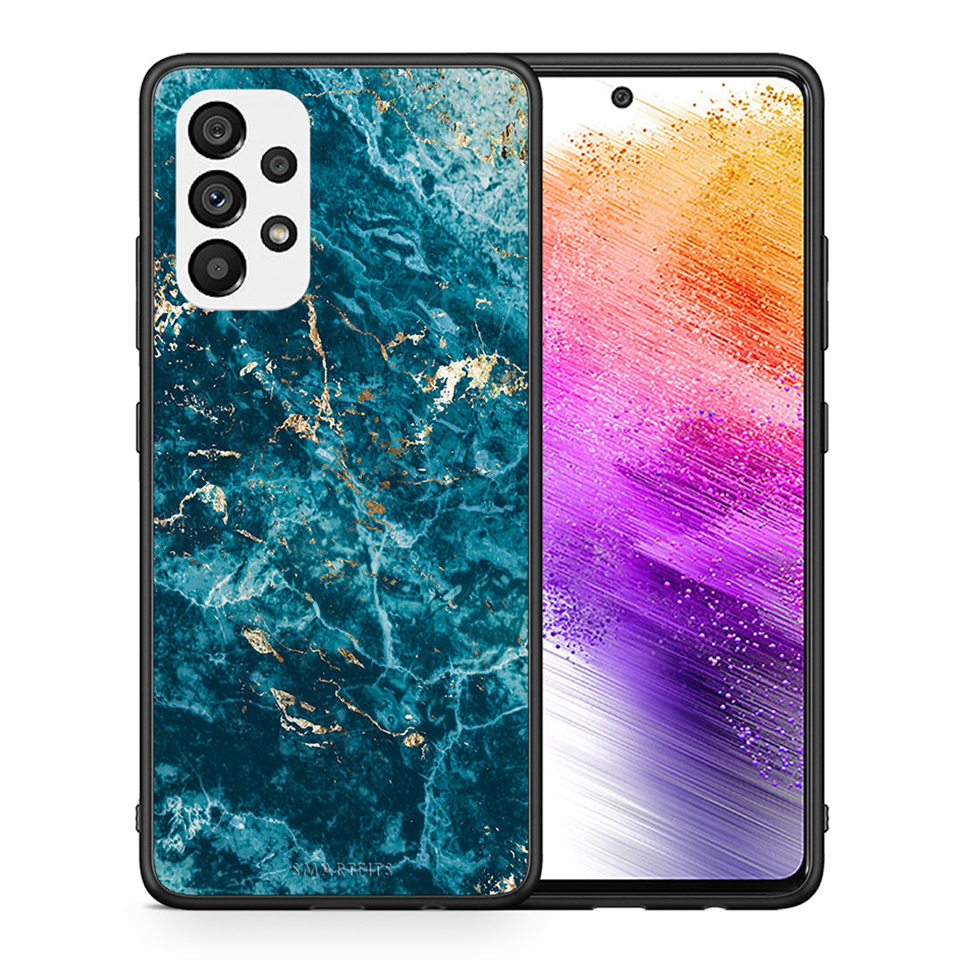 Θήκη Samsung A73 5G Marble Blue από τη Smartfits με σχέδιο στο πίσω μέρος και μαύρο περίβλημα | Samsung A73 5G Marble Blue case with colorful back and black bezels