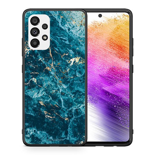 Θήκη Samsung A73 5G Marble Blue από τη Smartfits με σχέδιο στο πίσω μέρος και μαύρο περίβλημα | Samsung A73 5G Marble Blue case with colorful back and black bezels