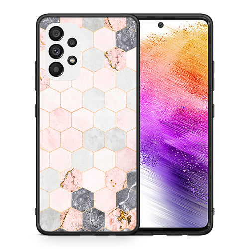Θήκη Samsung A73 5G Hexagon Pink Marble από τη Smartfits με σχέδιο στο πίσω μέρος και μαύρο περίβλημα | Samsung A73 5G Hexagon Pink Marble case with colorful back and black bezels