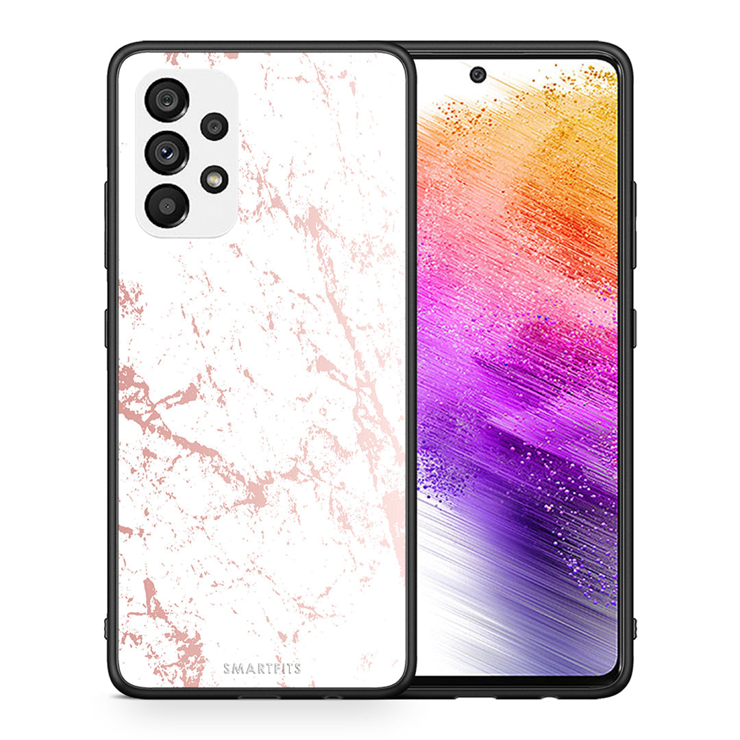 Θήκη Samsung A73 5G Pink Splash Marble από τη Smartfits με σχέδιο στο πίσω μέρος και μαύρο περίβλημα | Samsung A73 5G Pink Splash Marble case with colorful back and black bezels