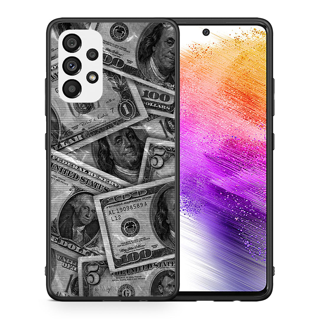 Θήκη Samsung A73 5G Money Dollars από τη Smartfits με σχέδιο στο πίσω μέρος και μαύρο περίβλημα | Samsung A73 5G Money Dollars case with colorful back and black bezels