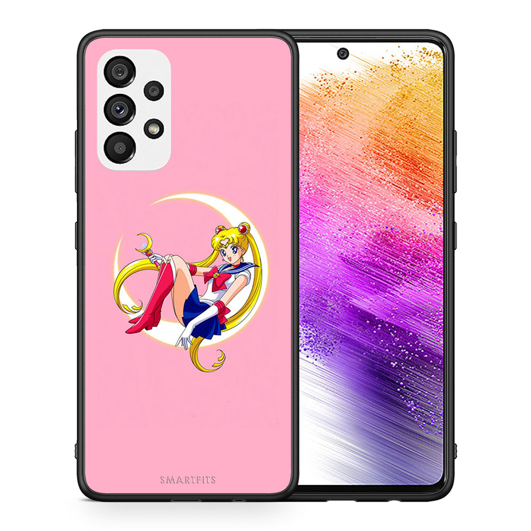 Θήκη Samsung A73 5G Moon Girl από τη Smartfits με σχέδιο στο πίσω μέρος και μαύρο περίβλημα | Samsung A73 5G Moon Girl case with colorful back and black bezels