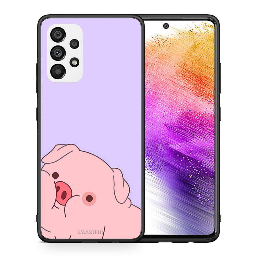 Θήκη Αγίου Βαλεντίνου Samsung A73 5G Pig Love 2 από τη Smartfits με σχέδιο στο πίσω μέρος και μαύρο περίβλημα | Samsung A73 5G Pig Love 2 case with colorful back and black bezels