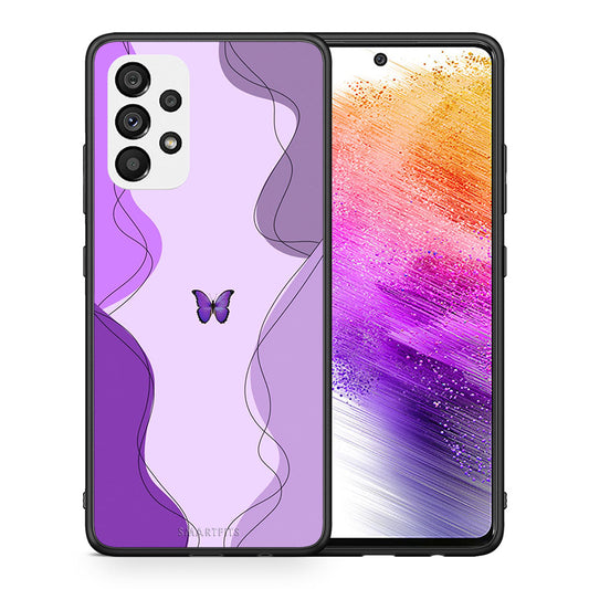 Θήκη Αγίου Βαλεντίνου Samsung A73 5G Purple Mariposa από τη Smartfits με σχέδιο στο πίσω μέρος και μαύρο περίβλημα | Samsung A73 5G Purple Mariposa case with colorful back and black bezels