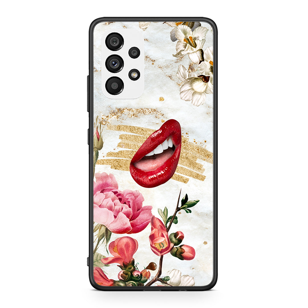 Samsung A73 5G Red Lips θήκη από τη Smartfits με σχέδιο στο πίσω μέρος και μαύρο περίβλημα | Smartphone case with colorful back and black bezels by Smartfits