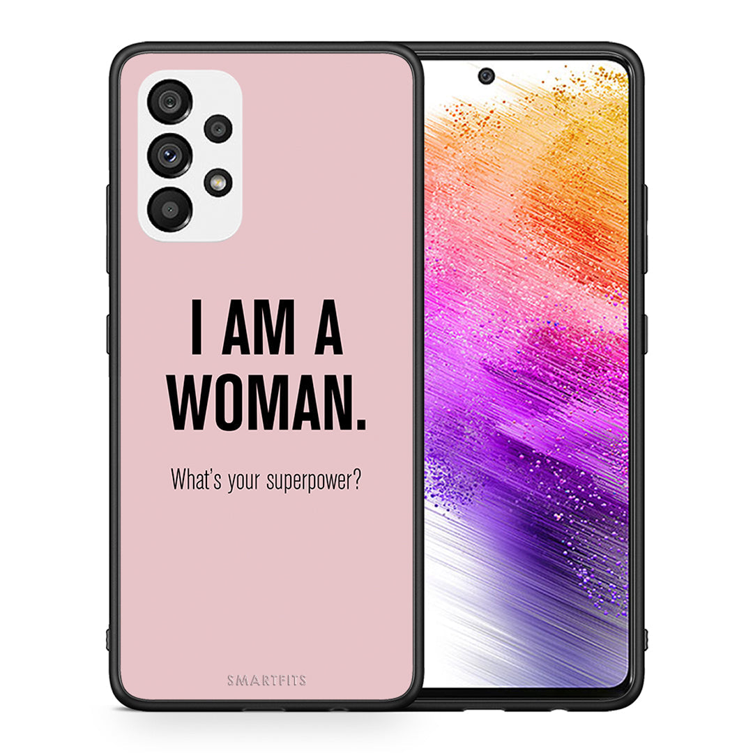 Θήκη Samsung A73 5G Superpower Woman από τη Smartfits με σχέδιο στο πίσω μέρος και μαύρο περίβλημα | Samsung A73 5G Superpower Woman case with colorful back and black bezels