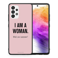 Thumbnail for Θήκη Samsung A73 5G Superpower Woman από τη Smartfits με σχέδιο στο πίσω μέρος και μαύρο περίβλημα | Samsung A73 5G Superpower Woman case with colorful back and black bezels