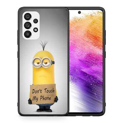 Θήκη Samsung A73 5G Minion Text από τη Smartfits με σχέδιο στο πίσω μέρος και μαύρο περίβλημα | Samsung A73 5G Minion Text case with colorful back and black bezels