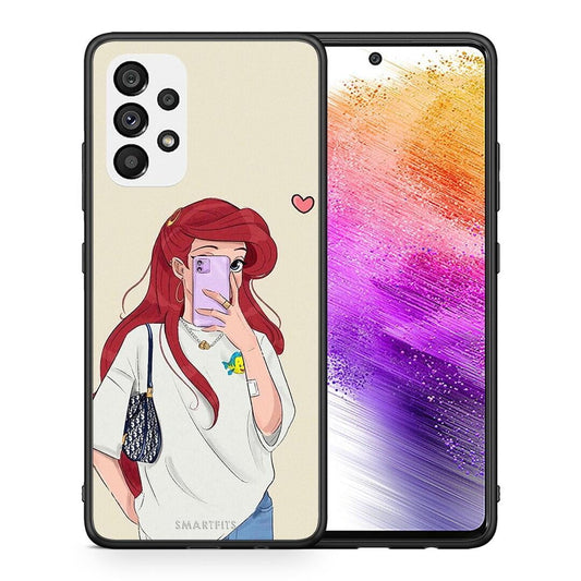 Θήκη Samsung A73 5G Walking Mermaid από τη Smartfits με σχέδιο στο πίσω μέρος και μαύρο περίβλημα | Samsung A73 5G Walking Mermaid case with colorful back and black bezels
