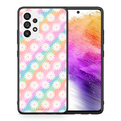 Θήκη Samsung A73 5G White Daisies από τη Smartfits με σχέδιο στο πίσω μέρος και μαύρο περίβλημα | Samsung A73 5G White Daisies case with colorful back and black bezels