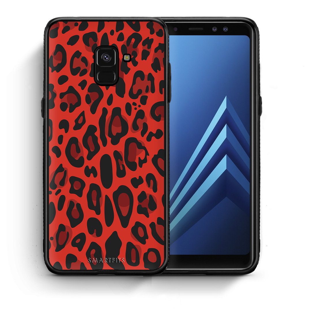Θήκη Samsung A8 Red Leopard Animal από τη Smartfits με σχέδιο στο πίσω μέρος και μαύρο περίβλημα | Samsung A8 Red Leopard Animal case with colorful back and black bezels