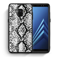 Thumbnail for Θήκη Samsung A8 White Snake Animal από τη Smartfits με σχέδιο στο πίσω μέρος και μαύρο περίβλημα | Samsung A8 White Snake Animal case with colorful back and black bezels