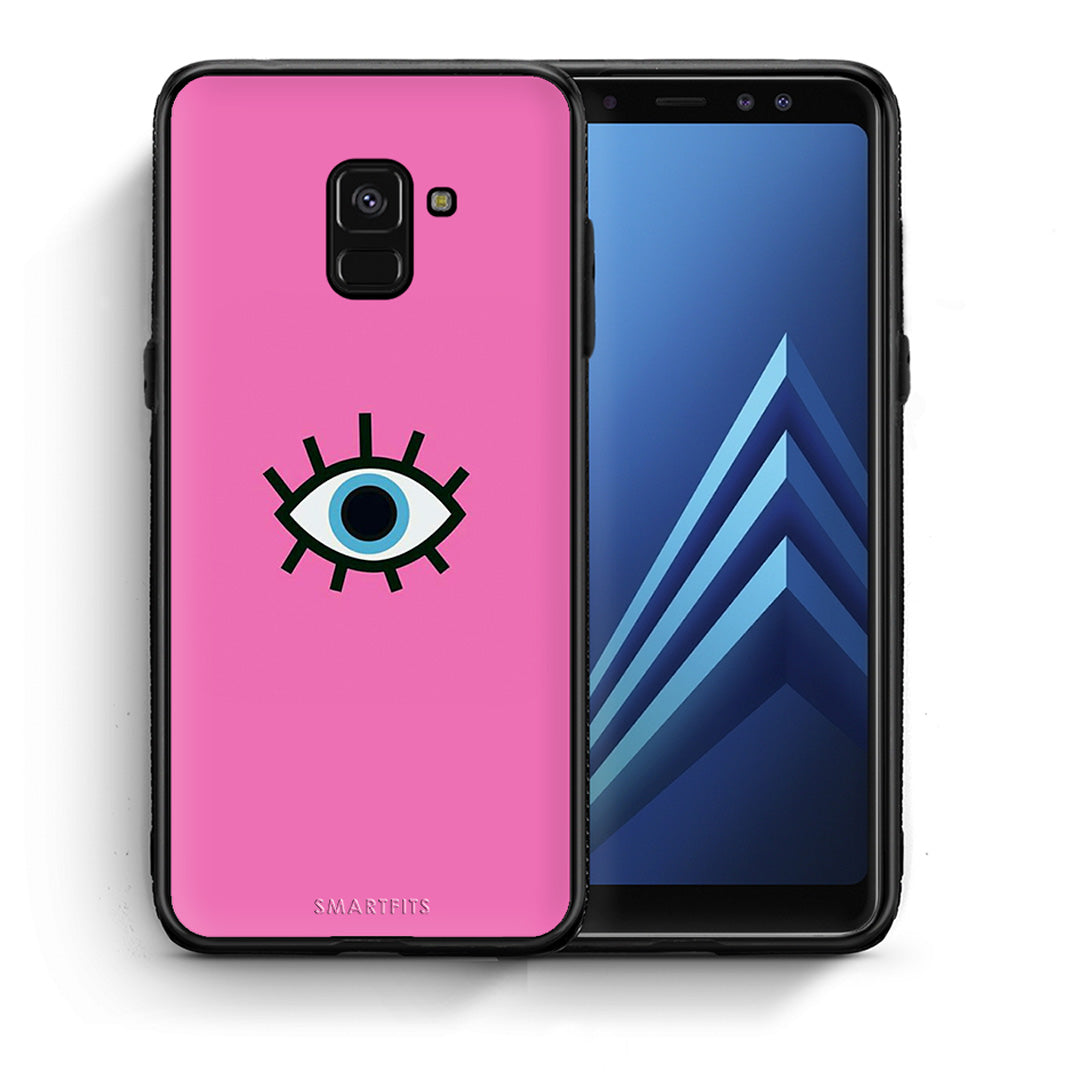 Θήκη Samsung A8 Blue Eye Pink από τη Smartfits με σχέδιο στο πίσω μέρος και μαύρο περίβλημα | Samsung A8 Blue Eye Pink case with colorful back and black bezels