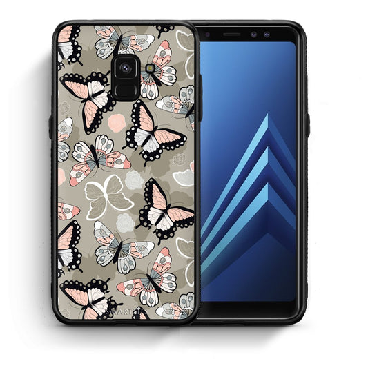 Θήκη Samsung A8 Butterflies Boho από τη Smartfits με σχέδιο στο πίσω μέρος και μαύρο περίβλημα | Samsung A8 Butterflies Boho case with colorful back and black bezels