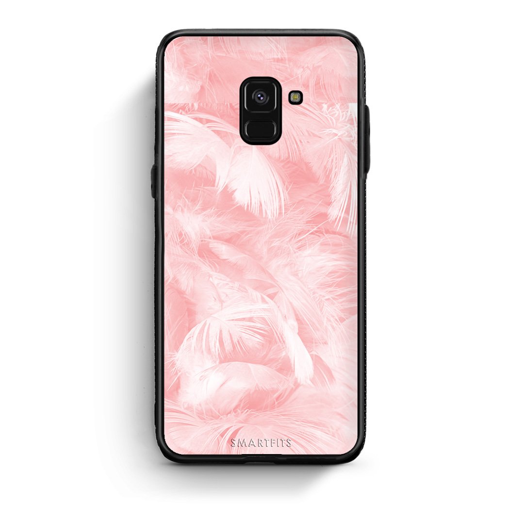 33 - Samsung A8  Pink Feather Boho case, cover, bumper