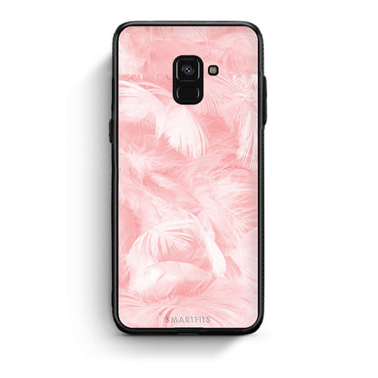 33 - Samsung A8  Pink Feather Boho case, cover, bumper
