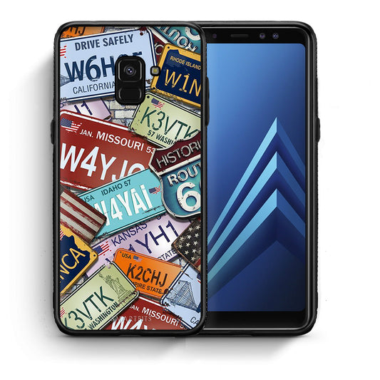 Θήκη Samsung A8 Car Plates από τη Smartfits με σχέδιο στο πίσω μέρος και μαύρο περίβλημα | Samsung A8 Car Plates case with colorful back and black bezels