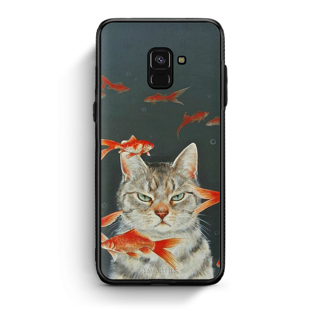 Samsung A8 Cat Goldfish θήκη από τη Smartfits με σχέδιο στο πίσω μέρος και μαύρο περίβλημα | Smartphone case with colorful back and black bezels by Smartfits