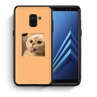 Thumbnail for Θήκη Samsung A8 Cat Tongue από τη Smartfits με σχέδιο στο πίσω μέρος και μαύρο περίβλημα | Samsung A8 Cat Tongue case with colorful back and black bezels