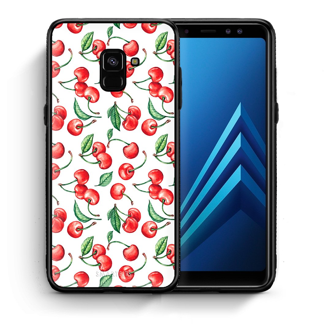 Θήκη Samsung A8 Cherry Summer από τη Smartfits με σχέδιο στο πίσω μέρος και μαύρο περίβλημα | Samsung A8 Cherry Summer case with colorful back and black bezels