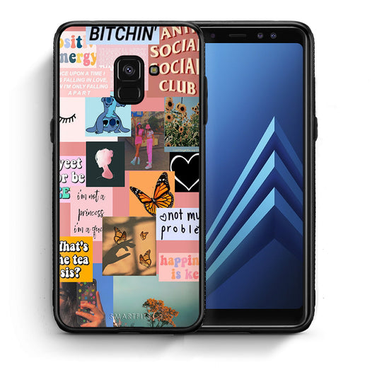 Θήκη Αγίου Βαλεντίνου Samsung A8 Collage Bitchin από τη Smartfits με σχέδιο στο πίσω μέρος και μαύρο περίβλημα | Samsung A8 Collage Bitchin case with colorful back and black bezels