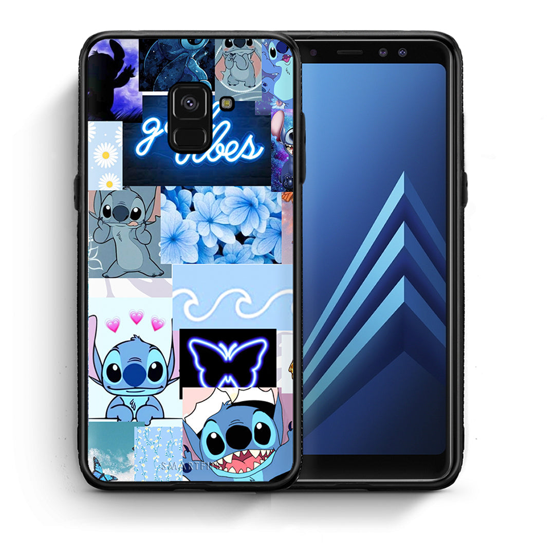 Θήκη Αγίου Βαλεντίνου Samsung A8 Collage Good Vibes από τη Smartfits με σχέδιο στο πίσω μέρος και μαύρο περίβλημα | Samsung A8 Collage Good Vibes case with colorful back and black bezels