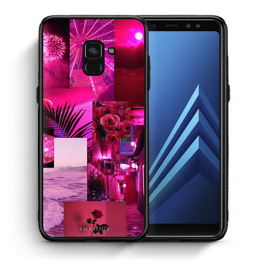 Θήκη Αγίου Βαλεντίνου Samsung A8 Collage Red Roses από τη Smartfits με σχέδιο στο πίσω μέρος και μαύρο περίβλημα | Samsung A8 Collage Red Roses case with colorful back and black bezels