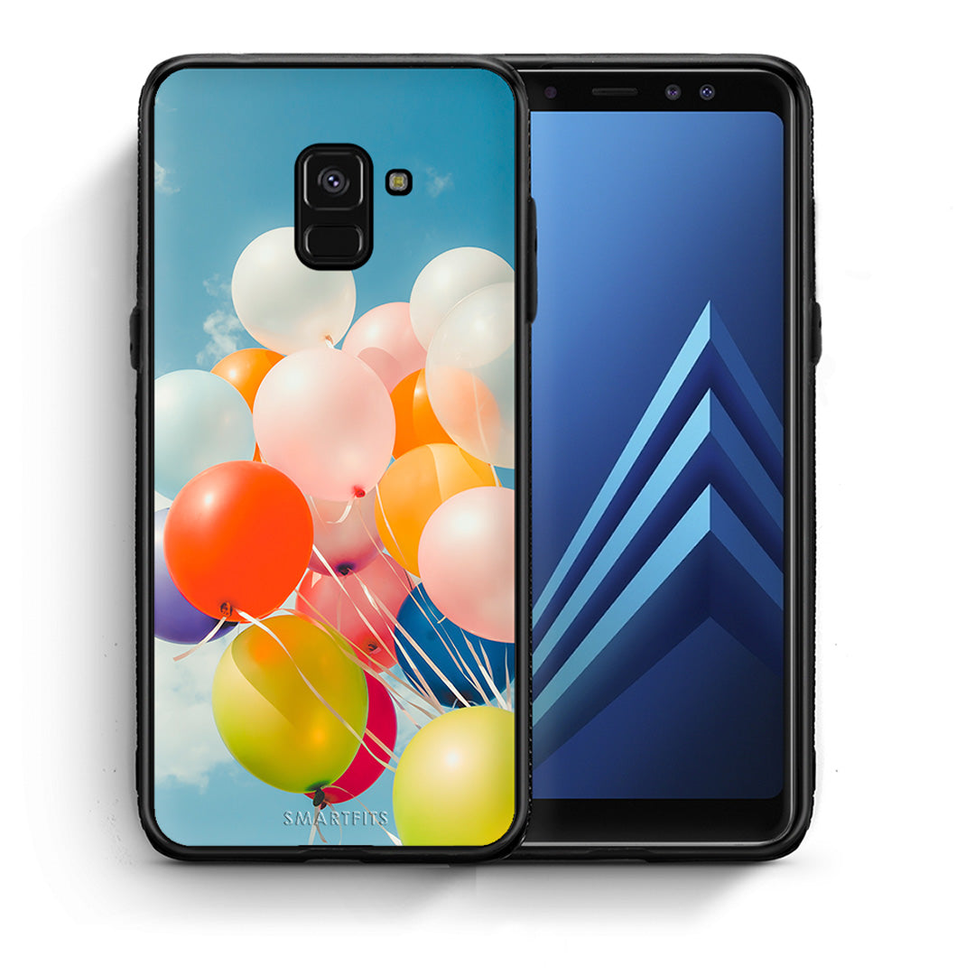 Θήκη Samsung A8 Colorful Balloons από τη Smartfits με σχέδιο στο πίσω μέρος και μαύρο περίβλημα | Samsung A8 Colorful Balloons case with colorful back and black bezels