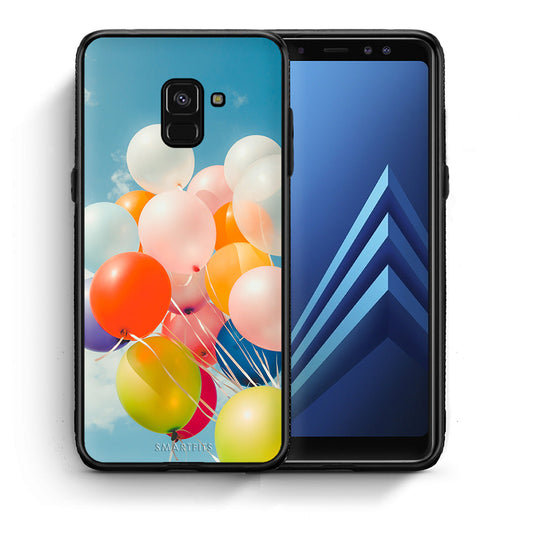Θήκη Samsung A8 Colorful Balloons από τη Smartfits με σχέδιο στο πίσω μέρος και μαύρο περίβλημα | Samsung A8 Colorful Balloons case with colorful back and black bezels