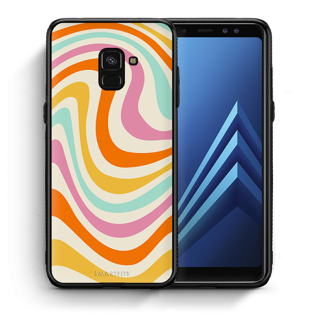 Θήκη Samsung A8 Colourful Waves από τη Smartfits με σχέδιο στο πίσω μέρος και μαύρο περίβλημα | Samsung A8 Colourful Waves case with colorful back and black bezels