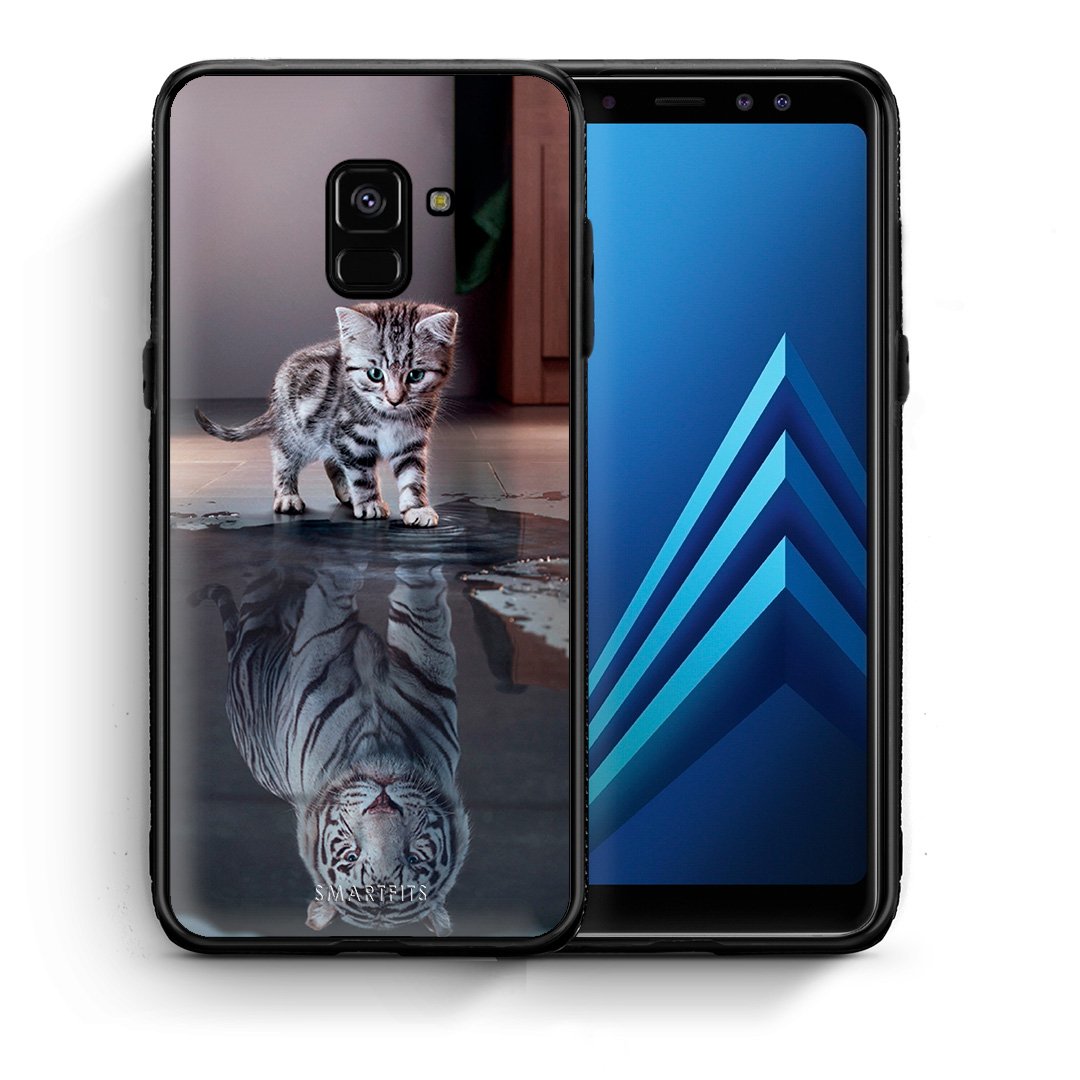 Θήκη Samsung A8 Tiger Cute από τη Smartfits με σχέδιο στο πίσω μέρος και μαύρο περίβλημα | Samsung A8 Tiger Cute case with colorful back and black bezels