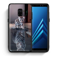 Thumbnail for Θήκη Samsung A8 Tiger Cute από τη Smartfits με σχέδιο στο πίσω μέρος και μαύρο περίβλημα | Samsung A8 Tiger Cute case with colorful back and black bezels