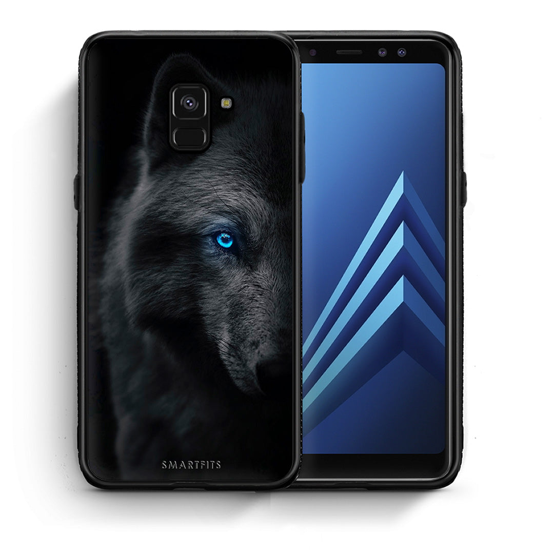 Θήκη Samsung A8 Dark Wolf από τη Smartfits με σχέδιο στο πίσω μέρος και μαύρο περίβλημα | Samsung A8 Dark Wolf case with colorful back and black bezels