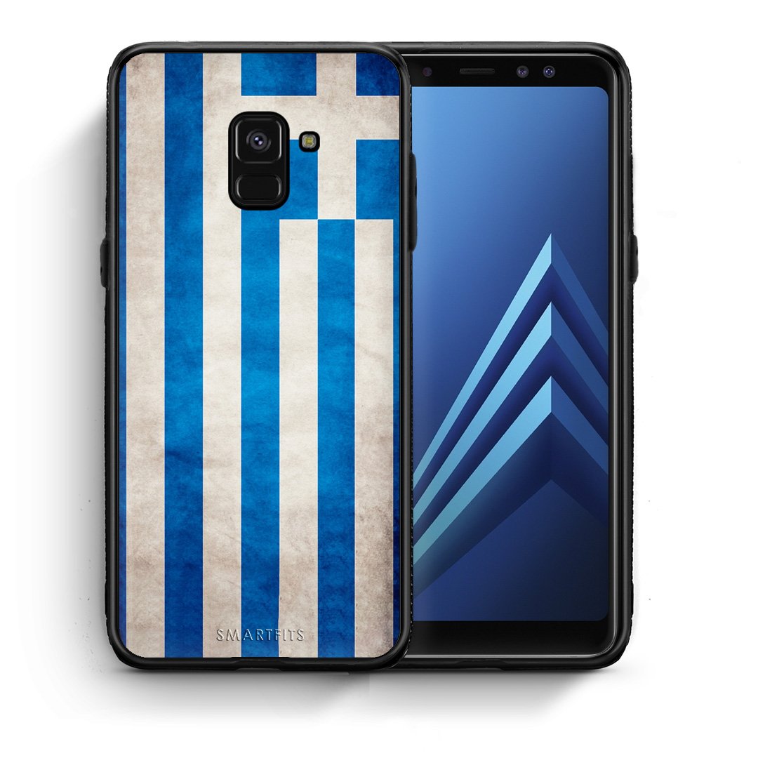 Θήκη Samsung A8 Greek Flag από τη Smartfits με σχέδιο στο πίσω μέρος και μαύρο περίβλημα | Samsung A8 Greek Flag case with colorful back and black bezels