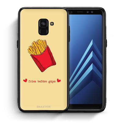 Θήκη Αγίου Βαλεντίνου Samsung A8 Fries Before Guys από τη Smartfits με σχέδιο στο πίσω μέρος και μαύρο περίβλημα | Samsung A8 Fries Before Guys case with colorful back and black bezels